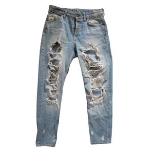 & DENIM Boyfriend Ripped Jeans Lightwash